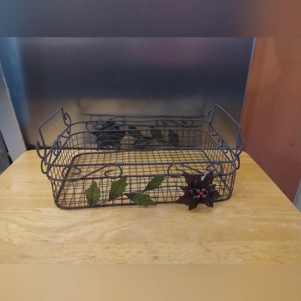 Decorative Wire Basket with Floral Accents Kitchen Decor